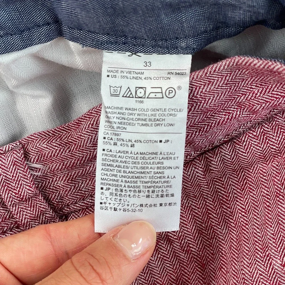 Banana‎ Republic Aiden Shorts Mens 33 Red Flat Front Chino Cotton Linen Blend